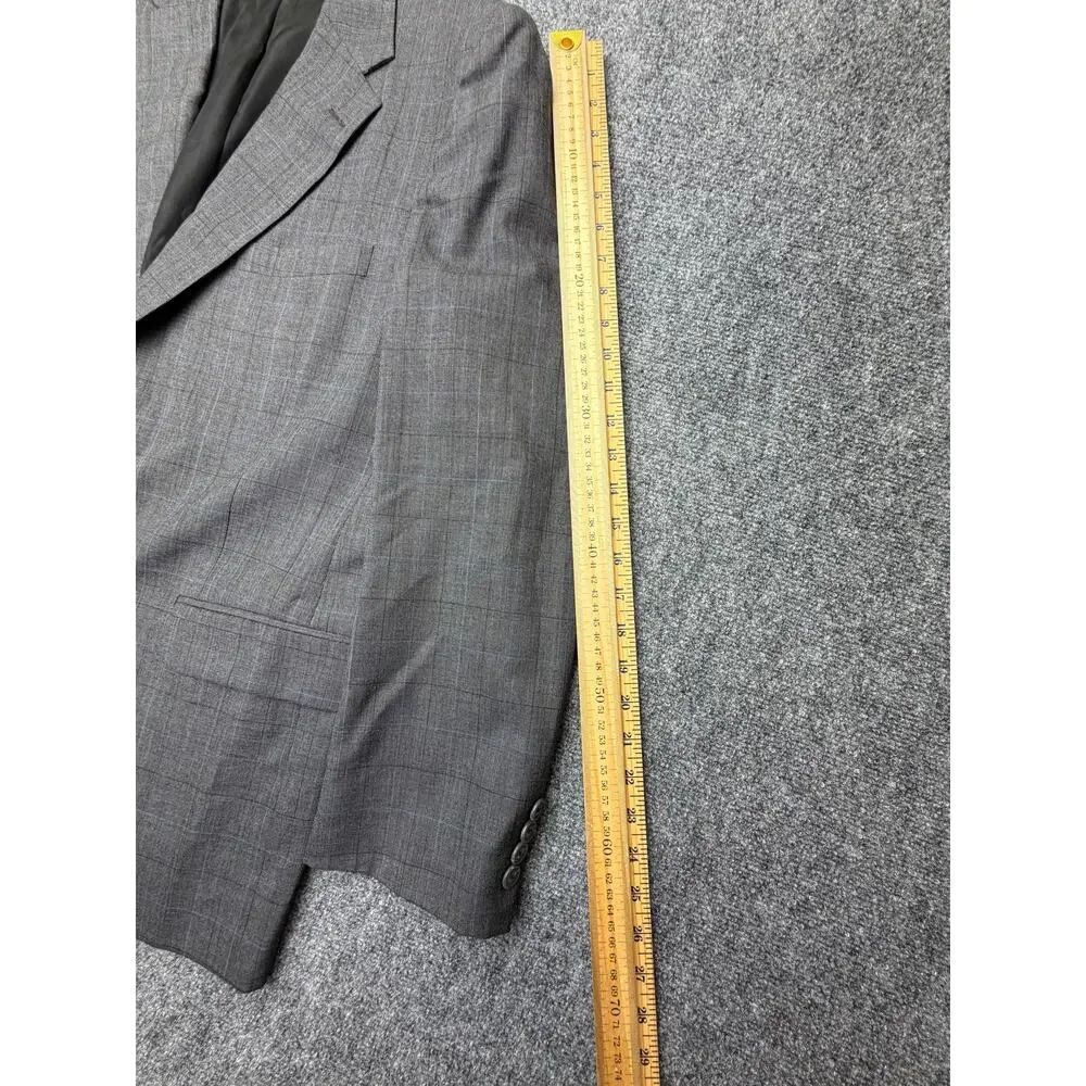 Vintage Burberrys Mens 46 Gray Blue Plaid 100% Wool Blazer Sport Coat